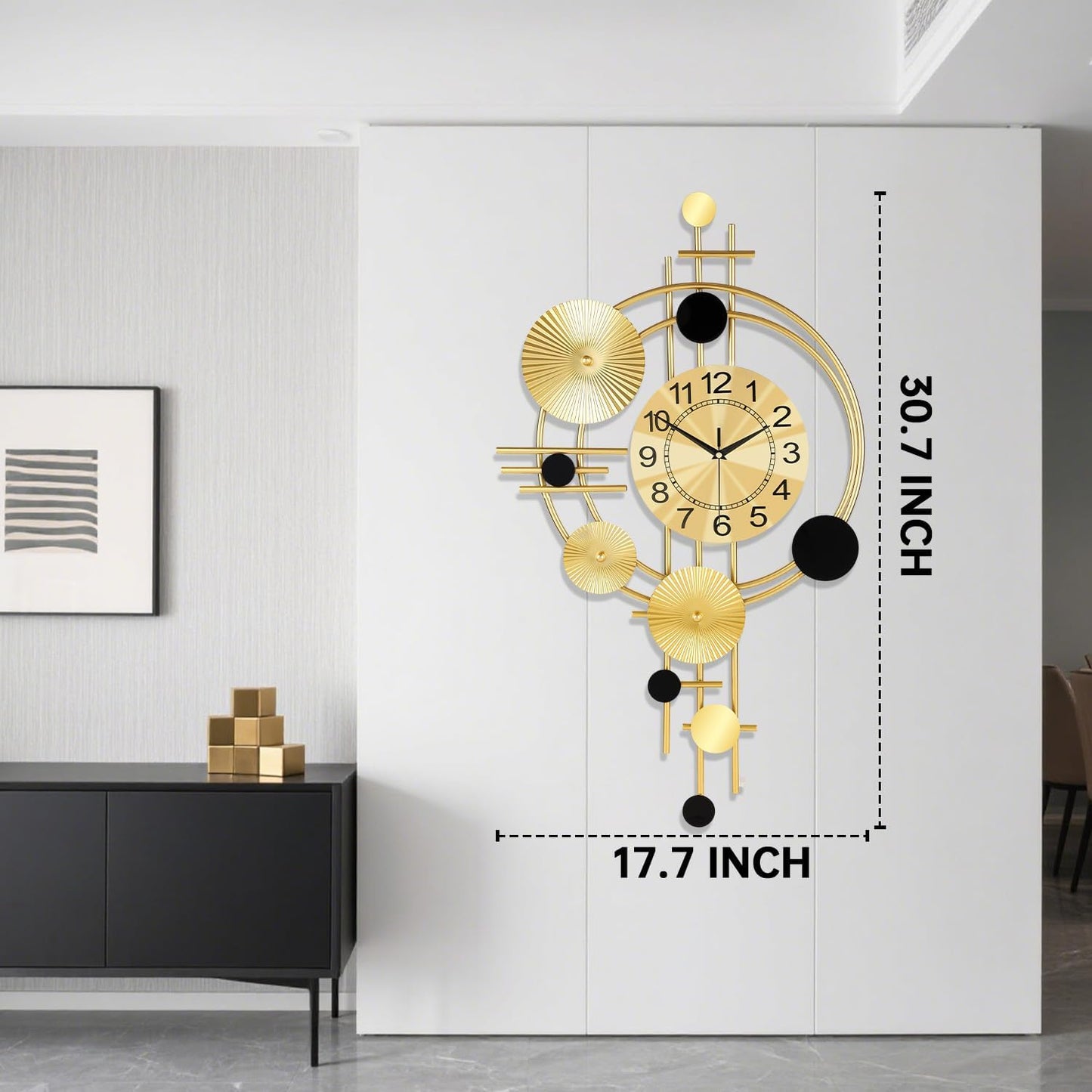 Clock for Living Room, Silent Quartz Movement Non Ticking Battery Operated, 17.8x30.7inch