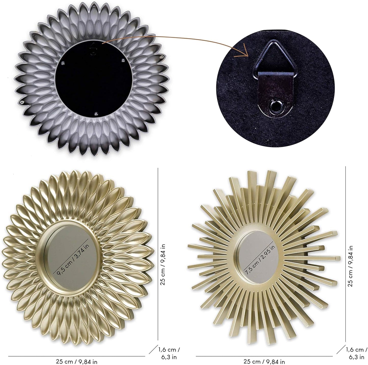 Wall Mirrors Pack of 3 Round Gold Mirrors for Living Room, Home Decor and Bedroom